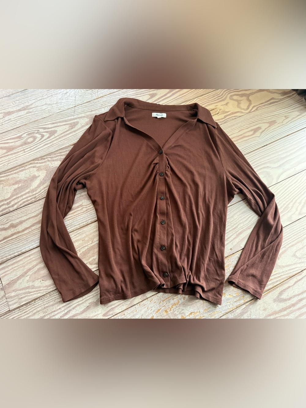 Madewell Brown Ribbed Long Sleeve Button-Up Shirt Size 2X